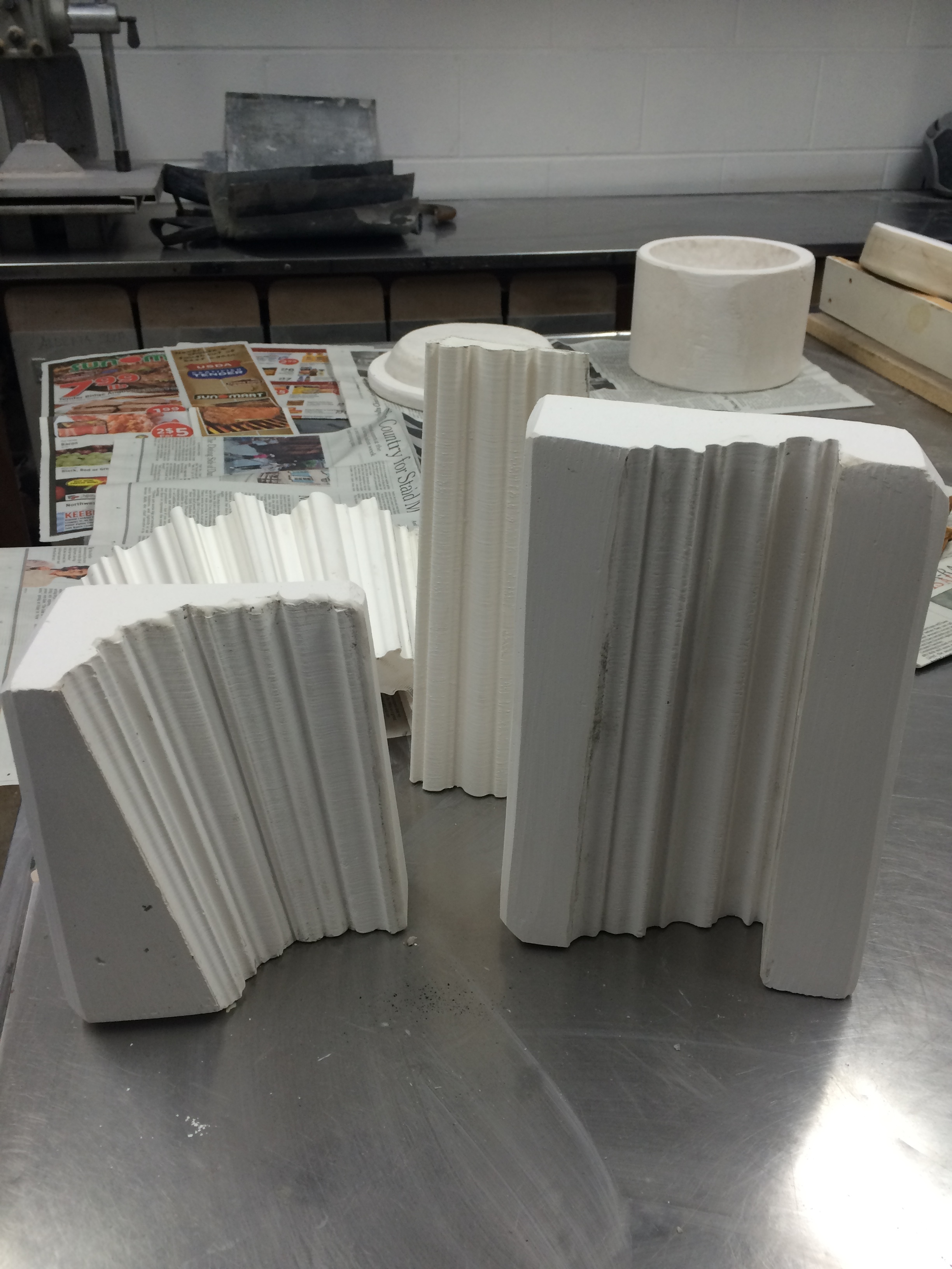 Plaster press-molds taken from 3D prints
