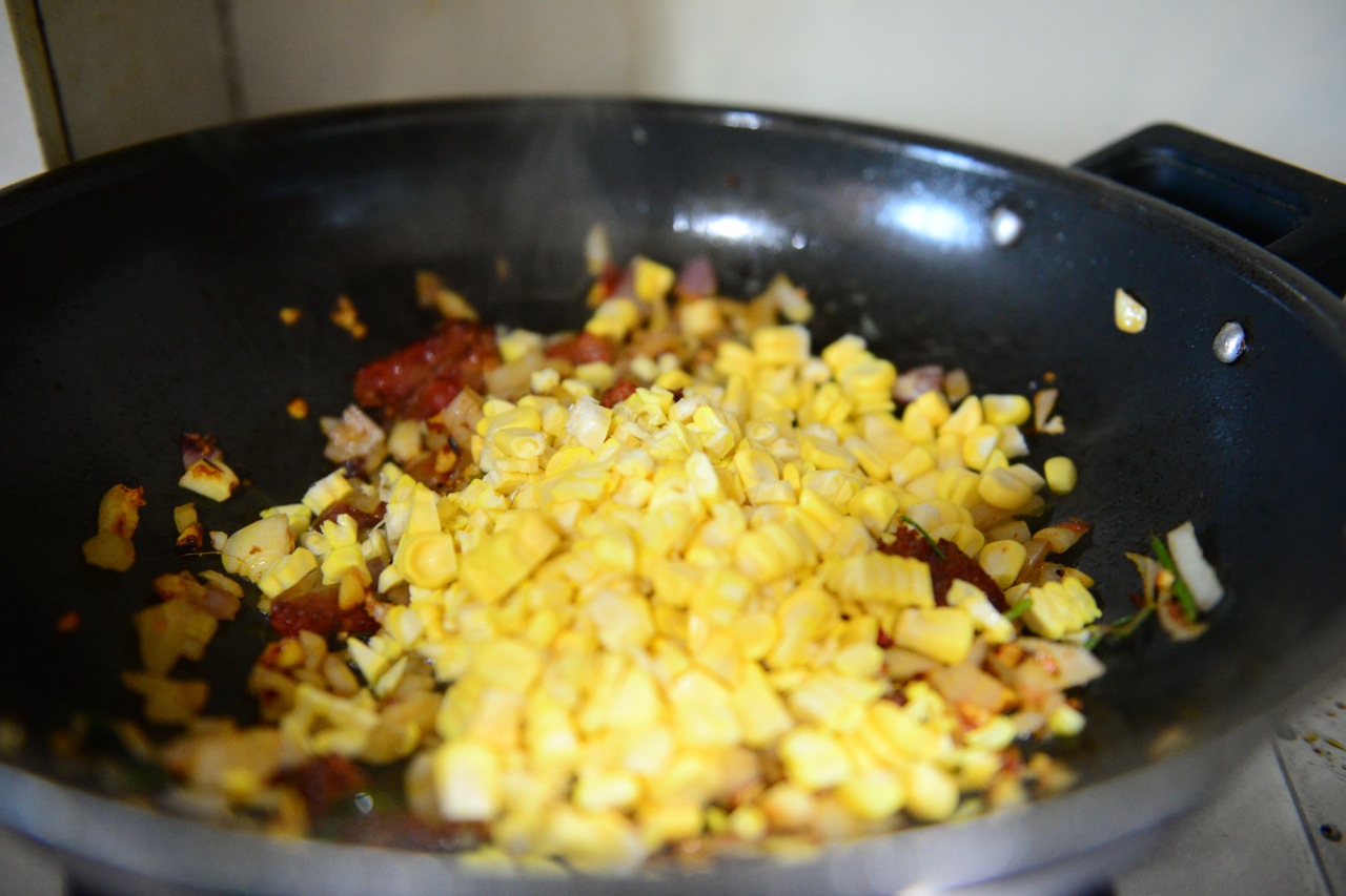 Add the corn- look how fresh it is.