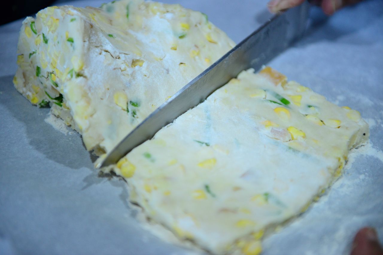 Roll the dough into a 1/2" thick rectangle and cut into squares