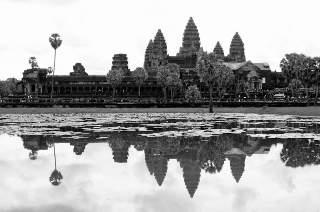 The beautiful Angkor Wat across from the lotus pond.