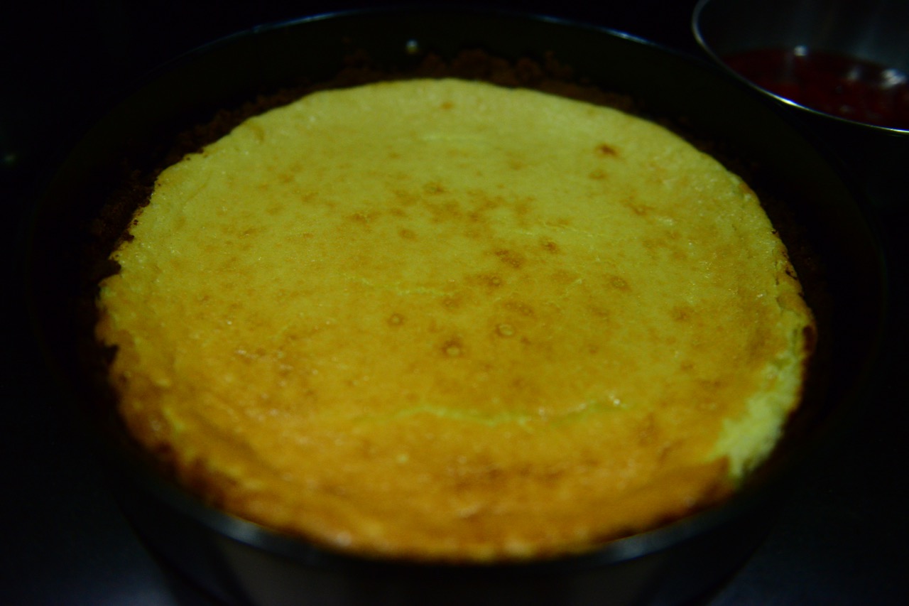 Bake the cheesecake for an hour. Check on it- it could take 45 minutes depending on your oven.