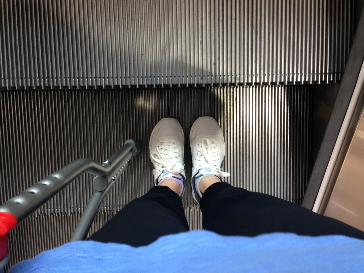 Orthopedic approved shoes, crutch, and escalators just screams summertime in your twenties, no?