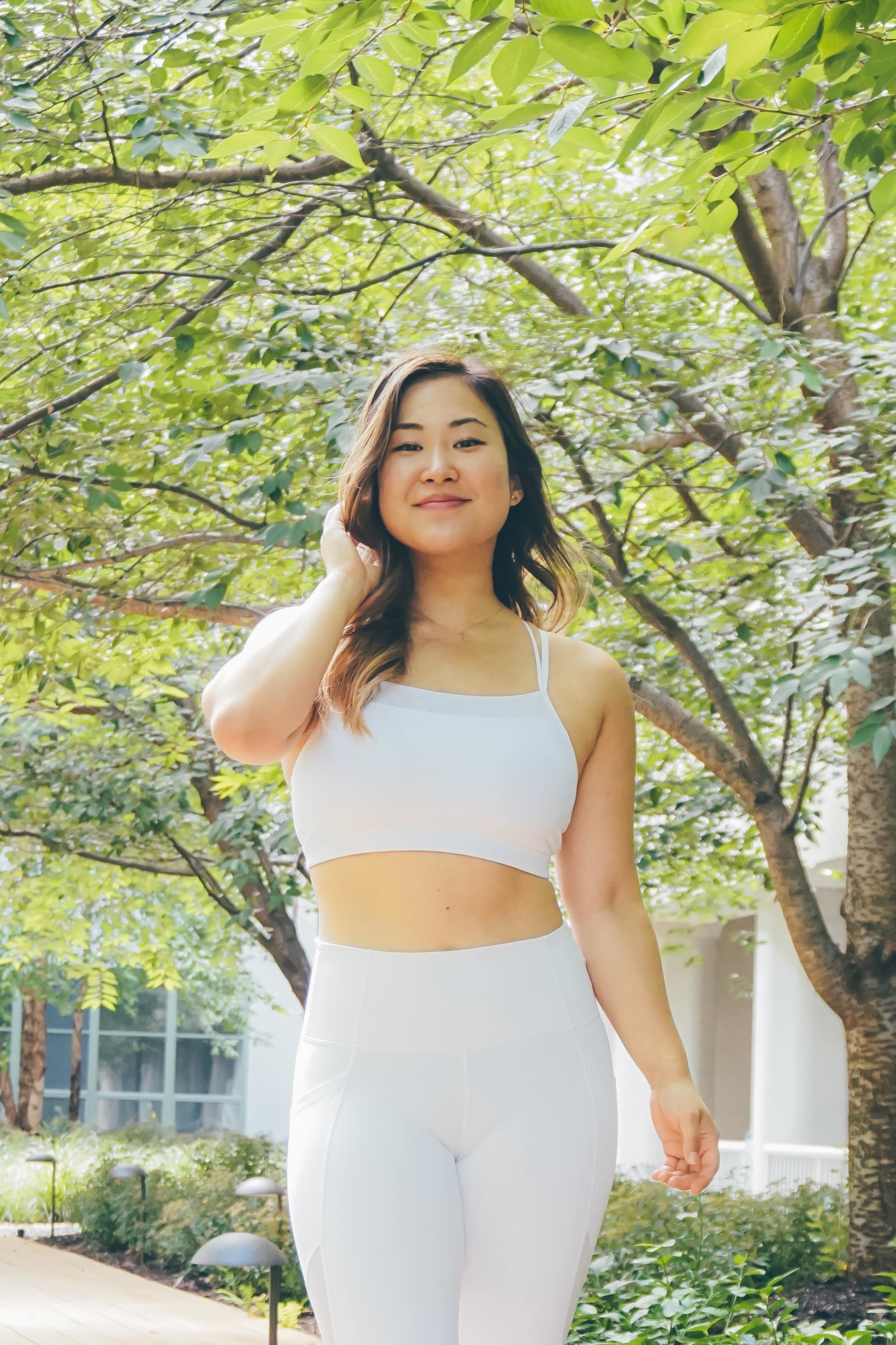 wearing the Powervita Superstrap Bra + Fearless Mudra Capri