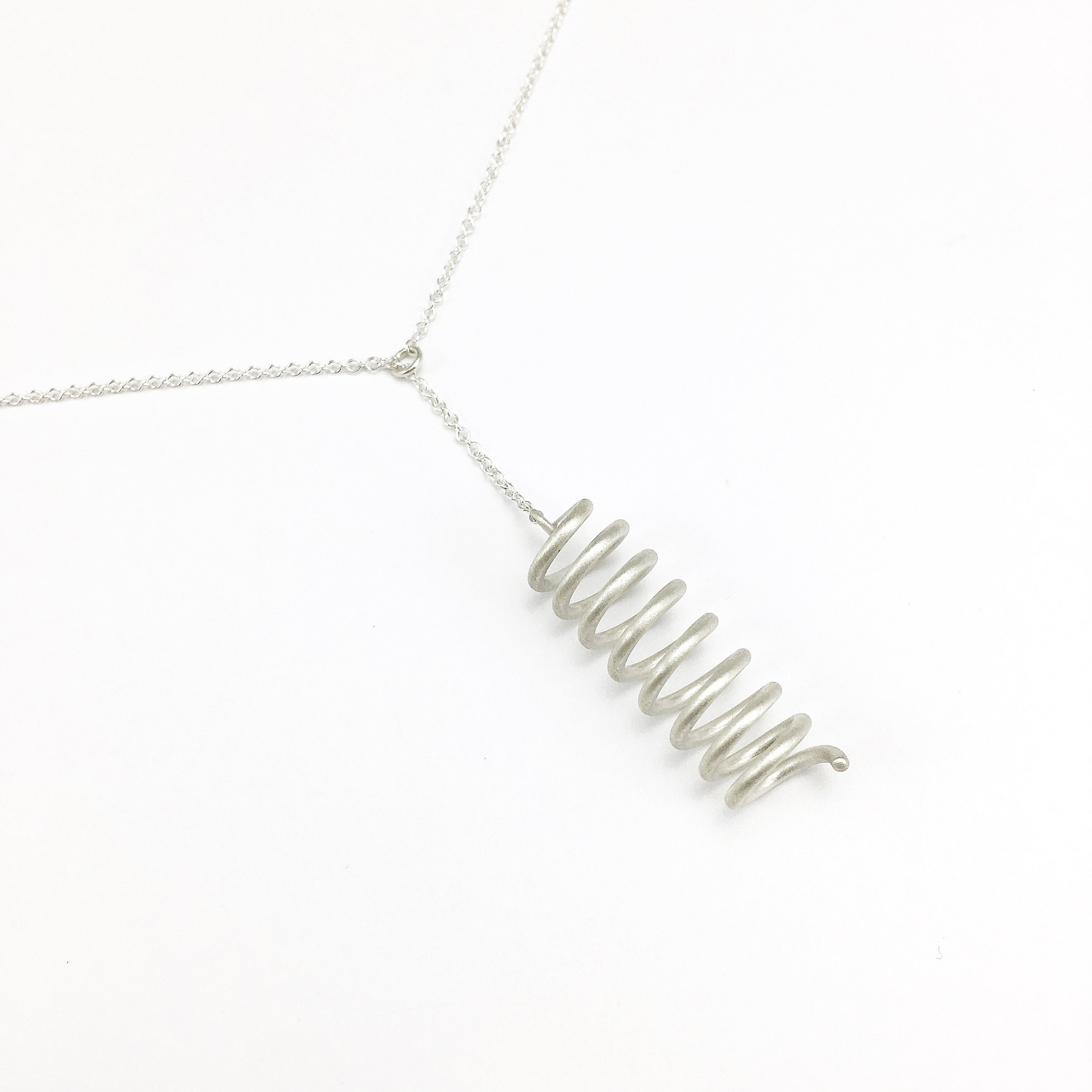 spring lariat necklace in frosted sterling silver