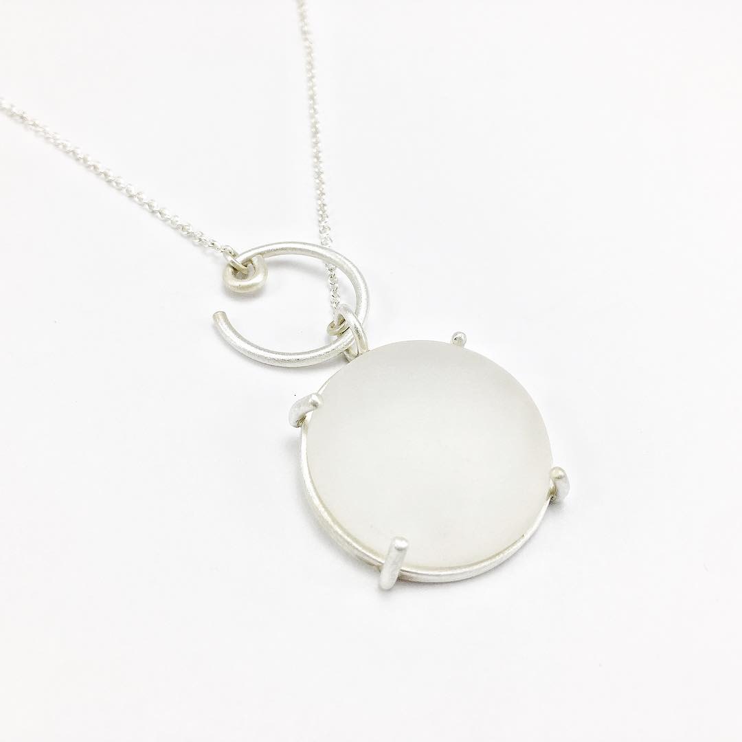 quartz cabochon necklace in frosted sterling silver