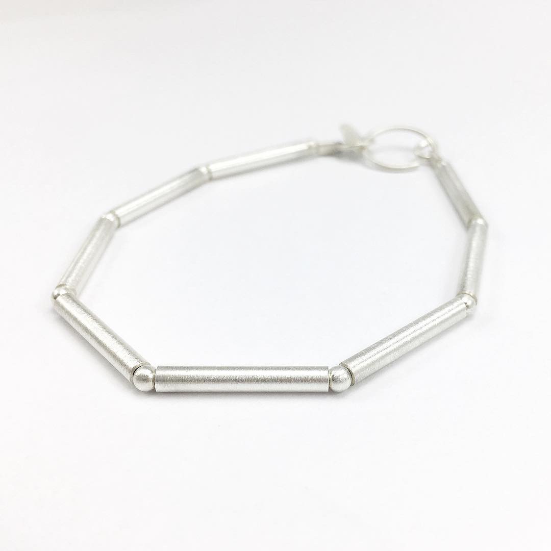 tube and bead bracelet in sterling silver