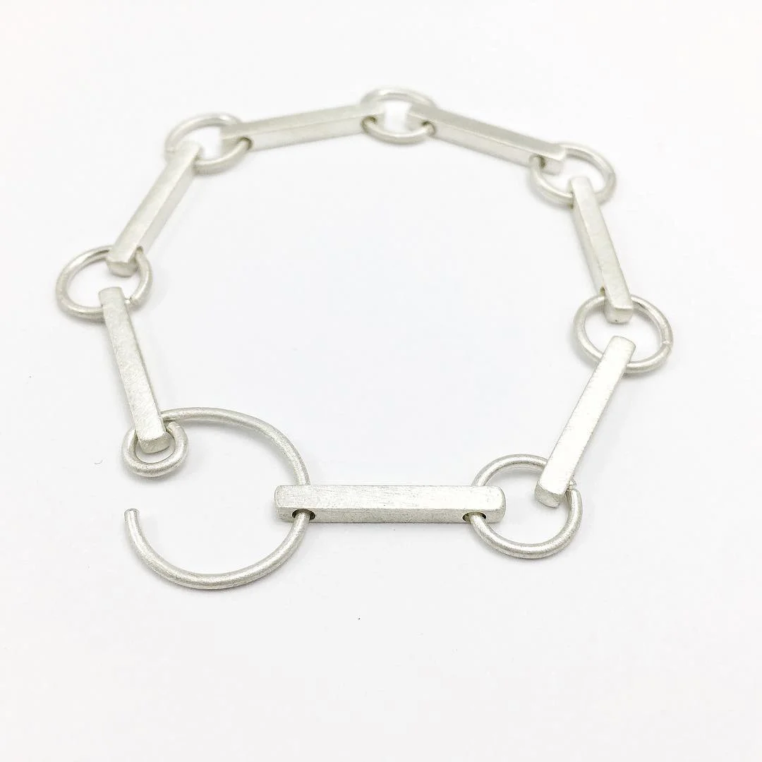 bar link bracelet in brushed sterling silver