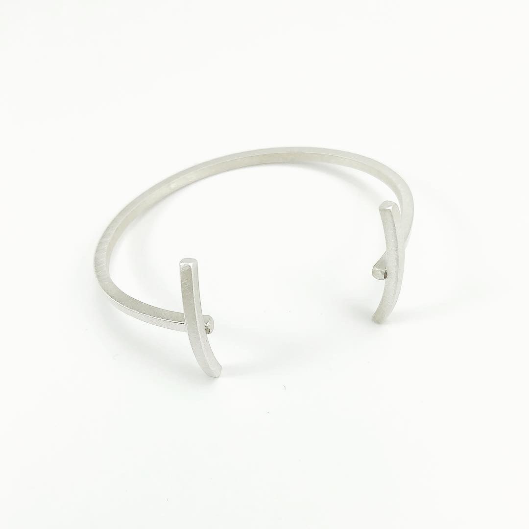 curved bar cuff in brushed sterling silver