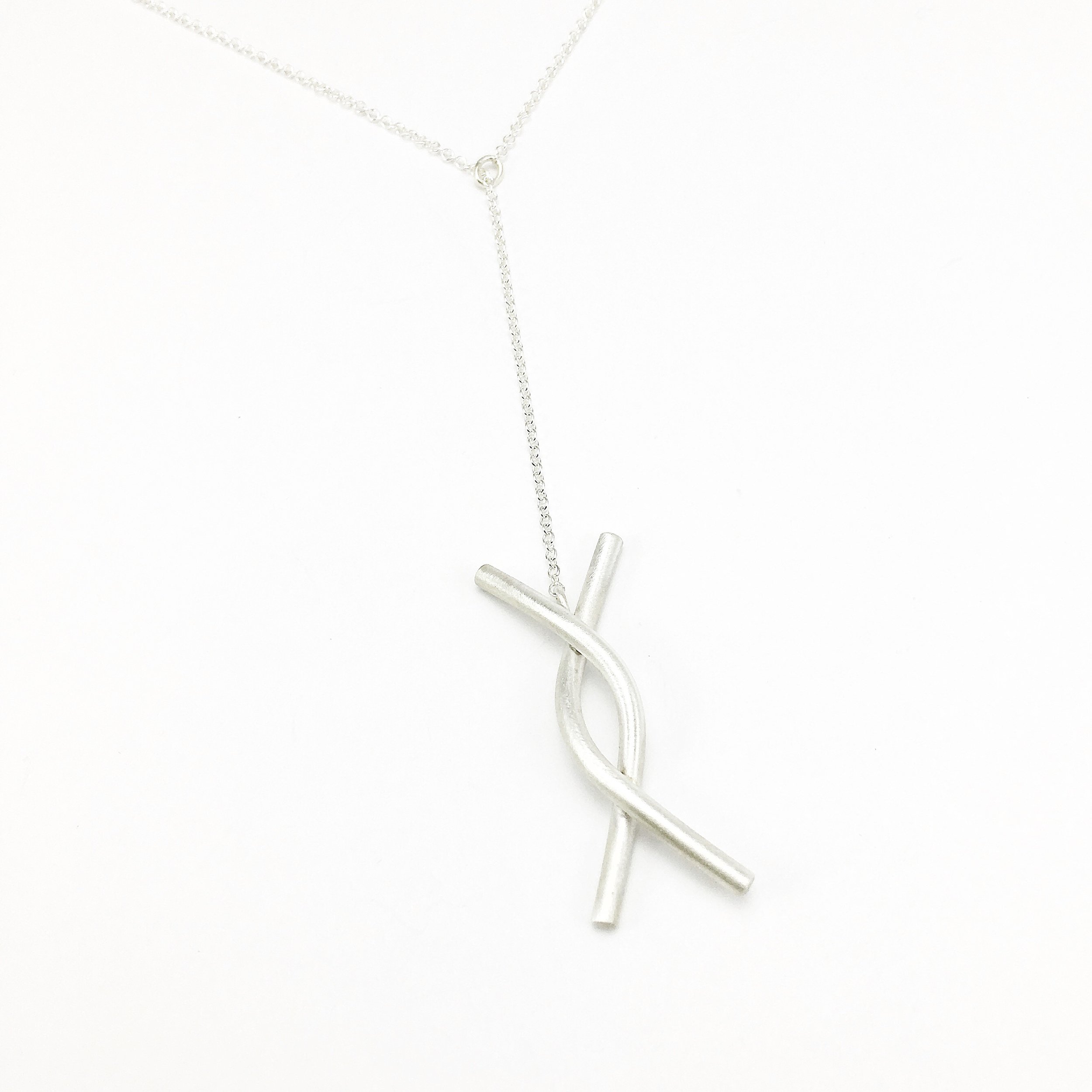 twirl lariat necklace in frosted sterling silver