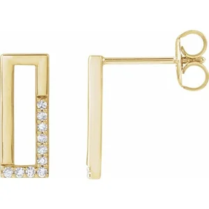 ピアス LESS IS MORE 14K gold rectangular one-touch earrings tiny ten single-cut diamond rectangle ear stud earrings in