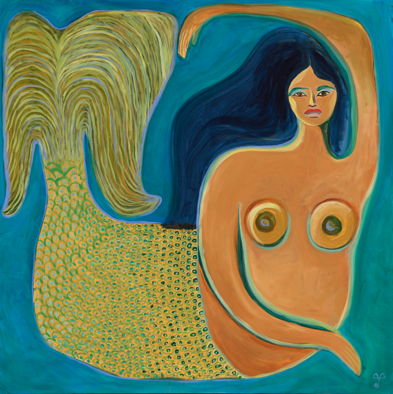 Ondine, 2025, Acrylic & Oil Pastel on Canvas, 48.5" x 48.5"