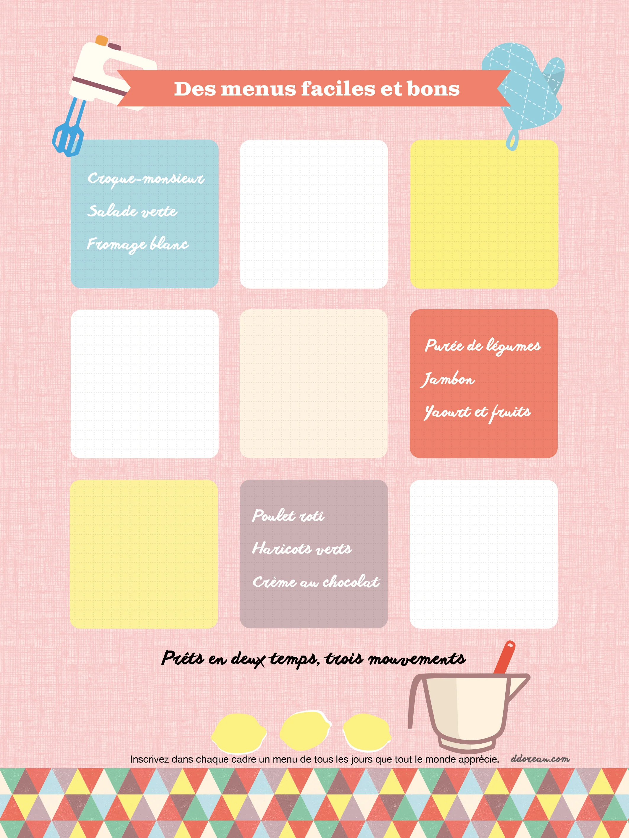 une page de menus rapides