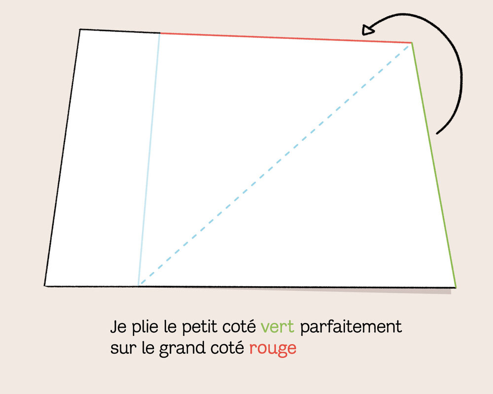 Fold the green side on the red one.