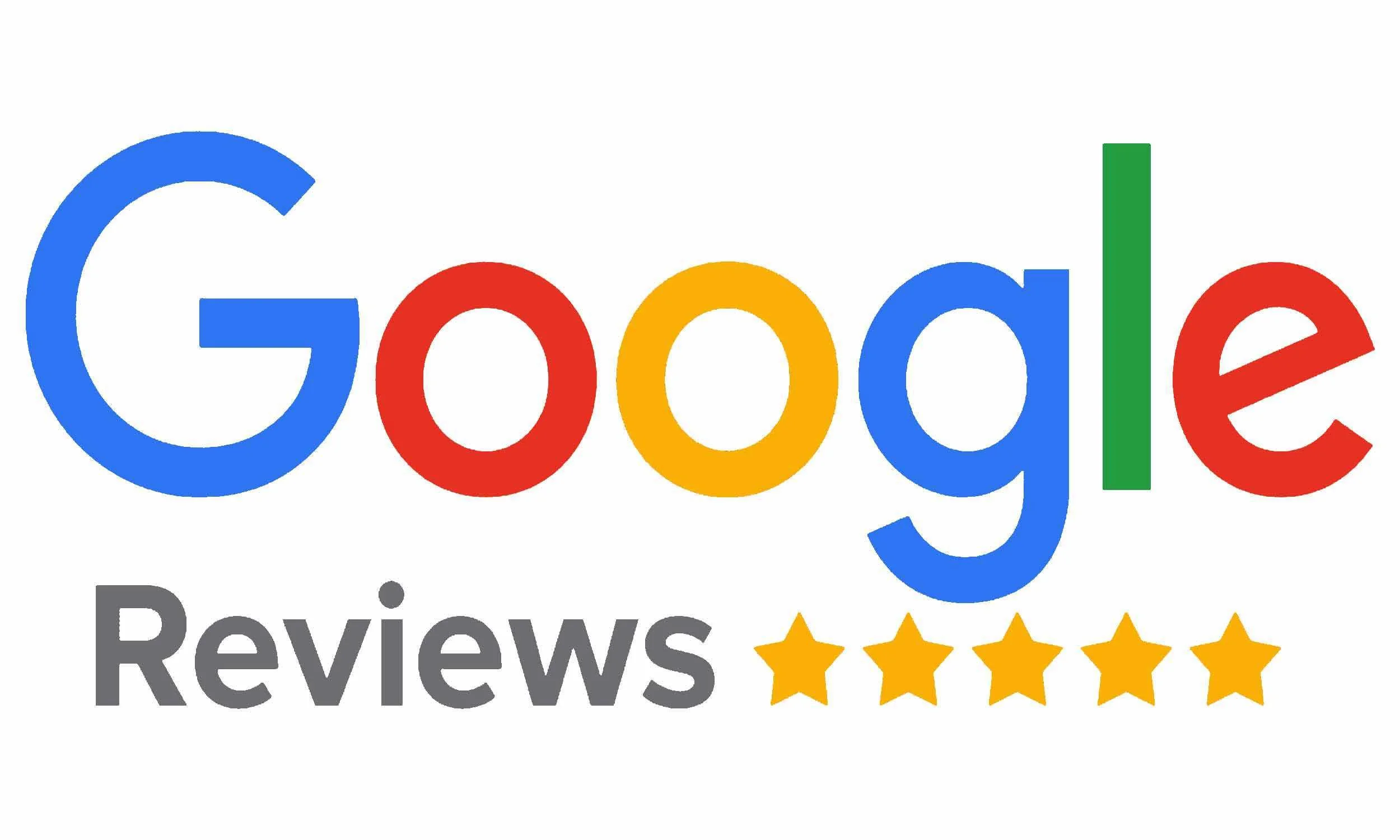 Google logo with colorful letters and a row of five gold stars below, with the word 'Reviews' partially visible beneath.