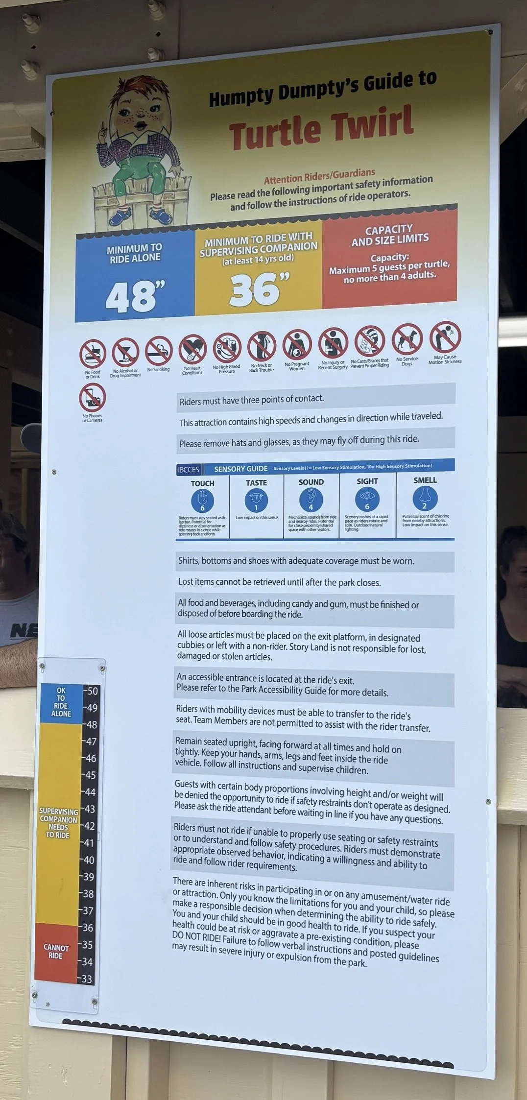 Story Land Tips & Tricks:  Example of IBCCES Sensory Guide on Ride Sign