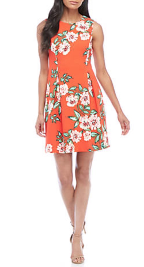 J Howard Sleeveless Tropical Print Fit-and-Flare Dress