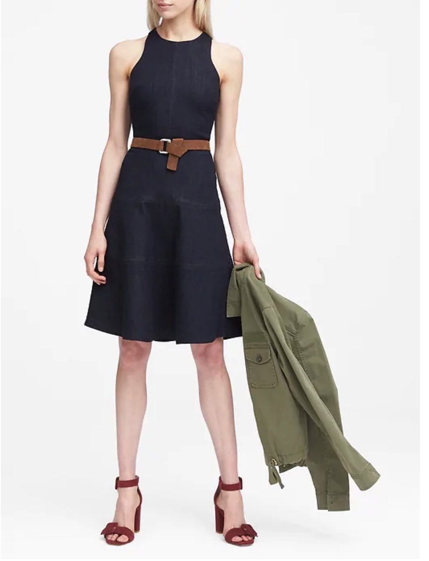 Paneled Denim Fit-and-Flare Dress