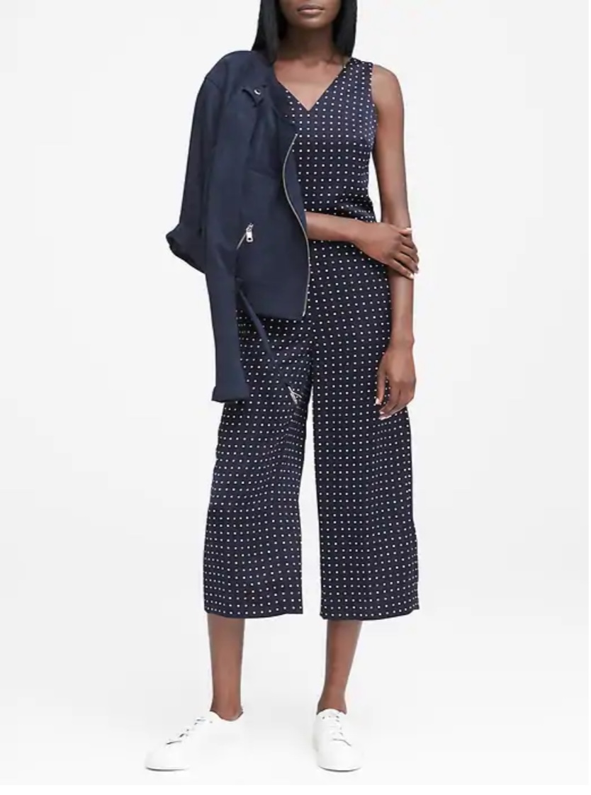 Polka-Dot Twist-Back Cropped Jumpsuit