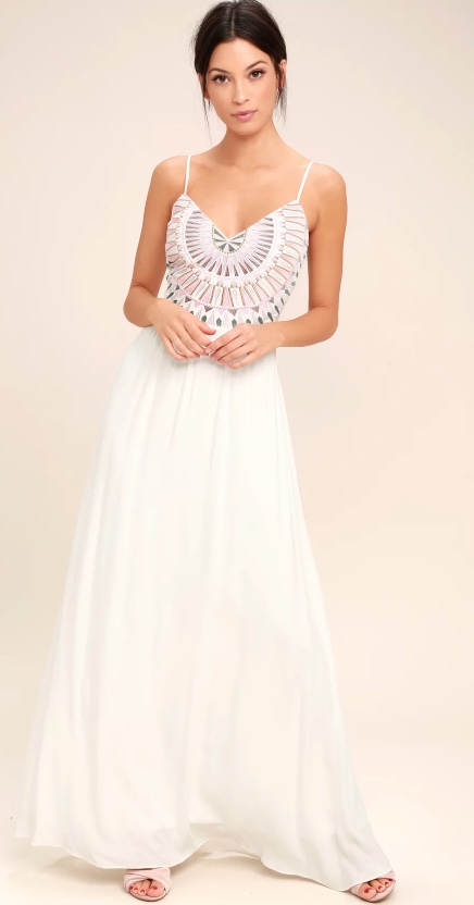 Ascension Island White Embroidered Maxi Dress