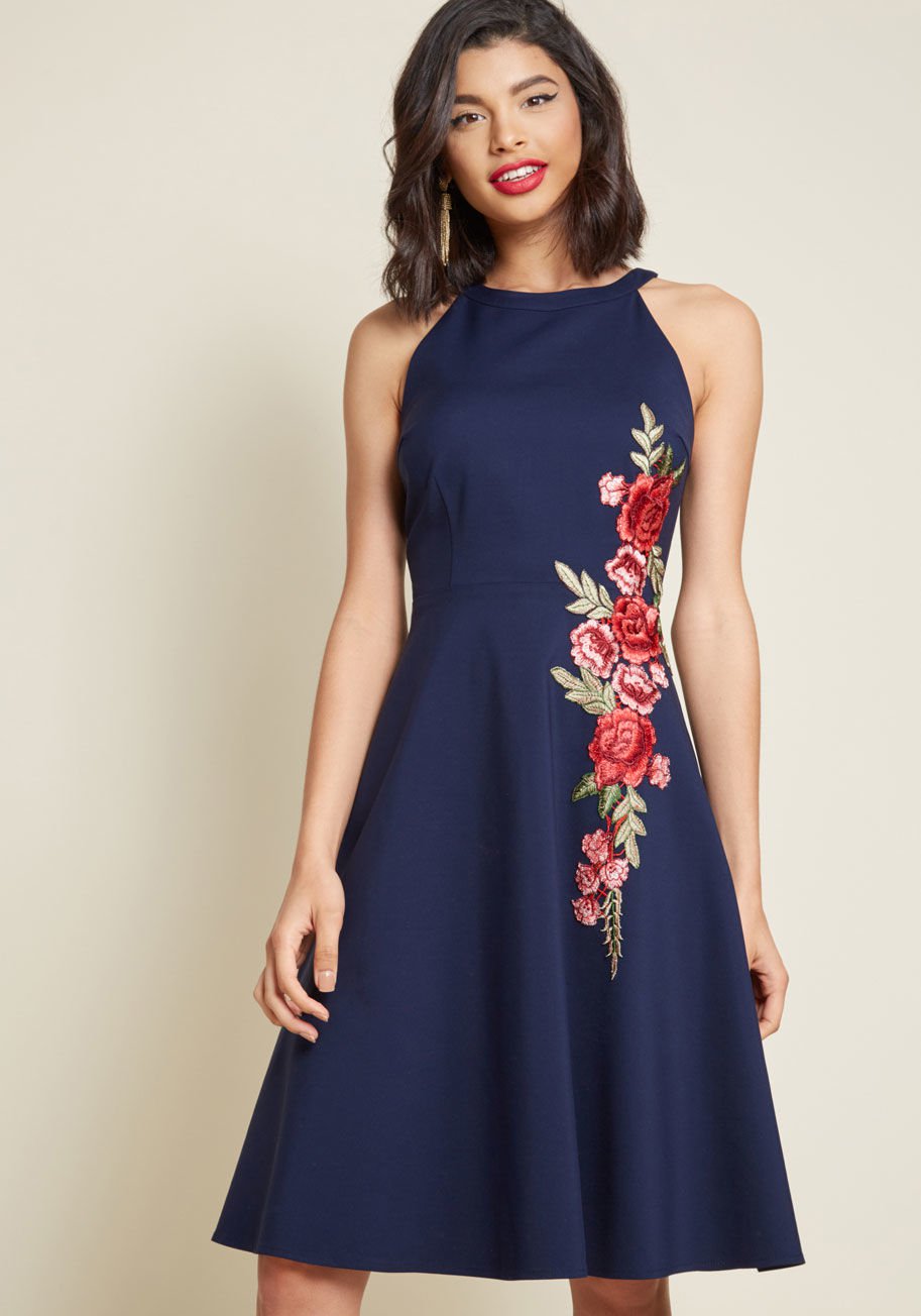 A Lesson in Luxe Embroidered A-Line Dress