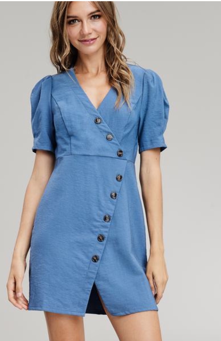 Puff Sleeve Button Front Dress