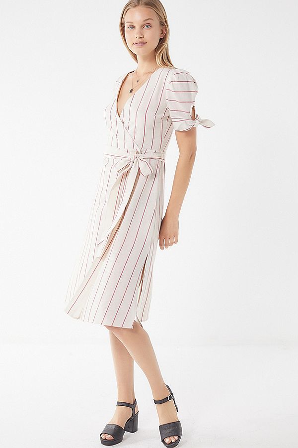 Moon River Striped Wrap Midi Dress