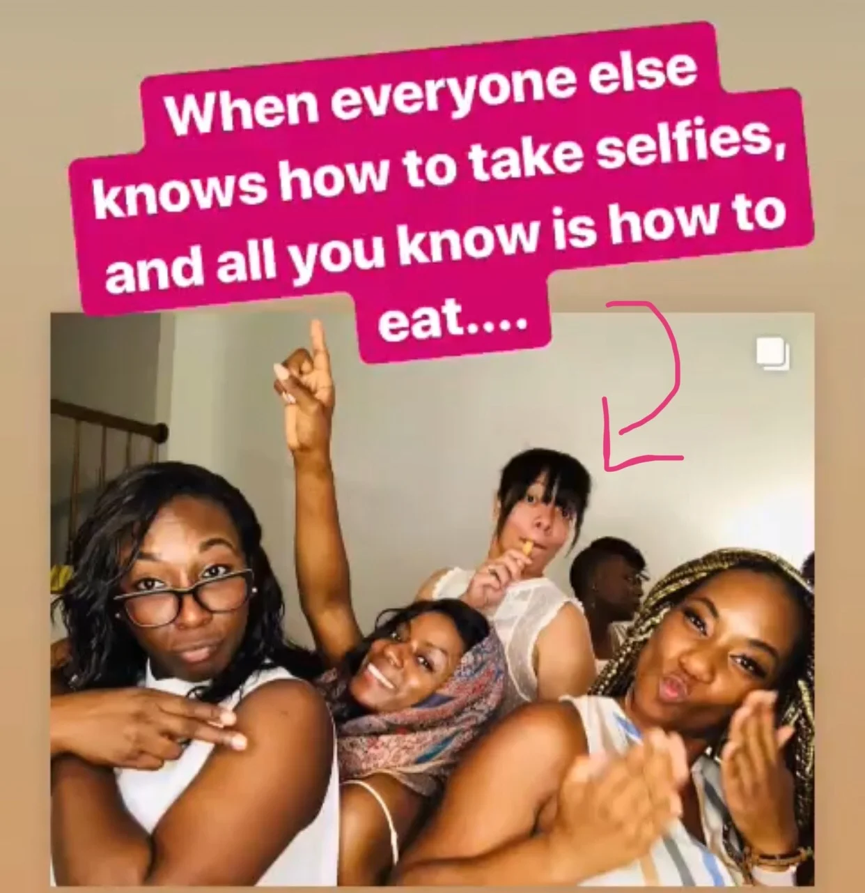 Yep, this totally not acceptable pic is from my Instagram feed . That’s me with a breadstick, while my friends are striking a cute pose. 😆