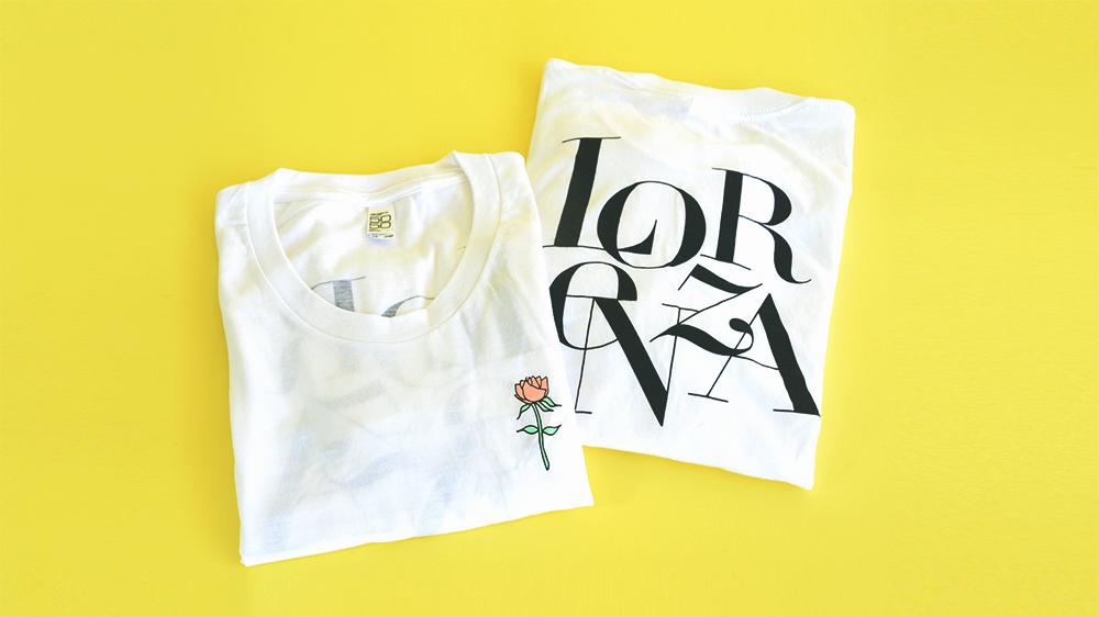 Lorenza Rosé silk screened t-shirts