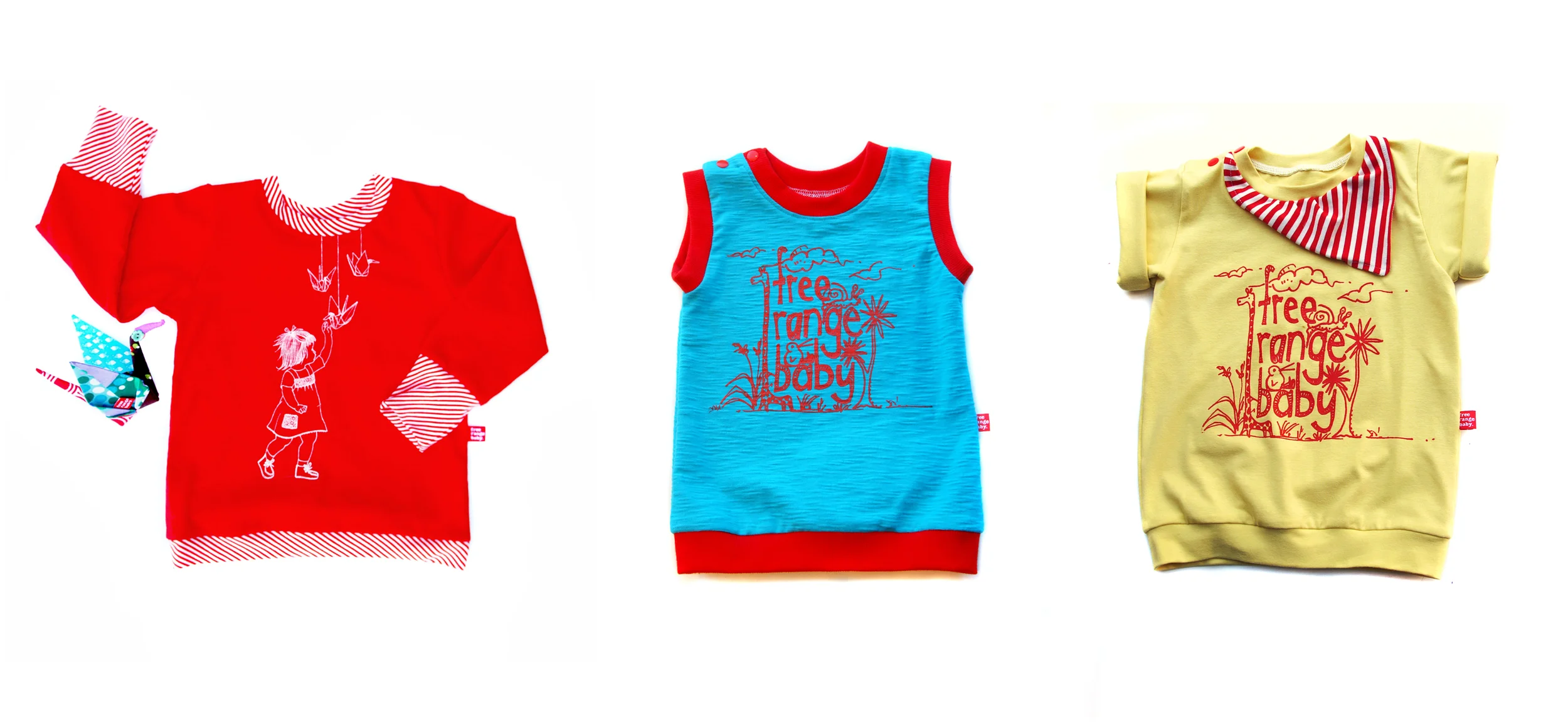 Screen printed long and short tee's available in a rainbow of colours.