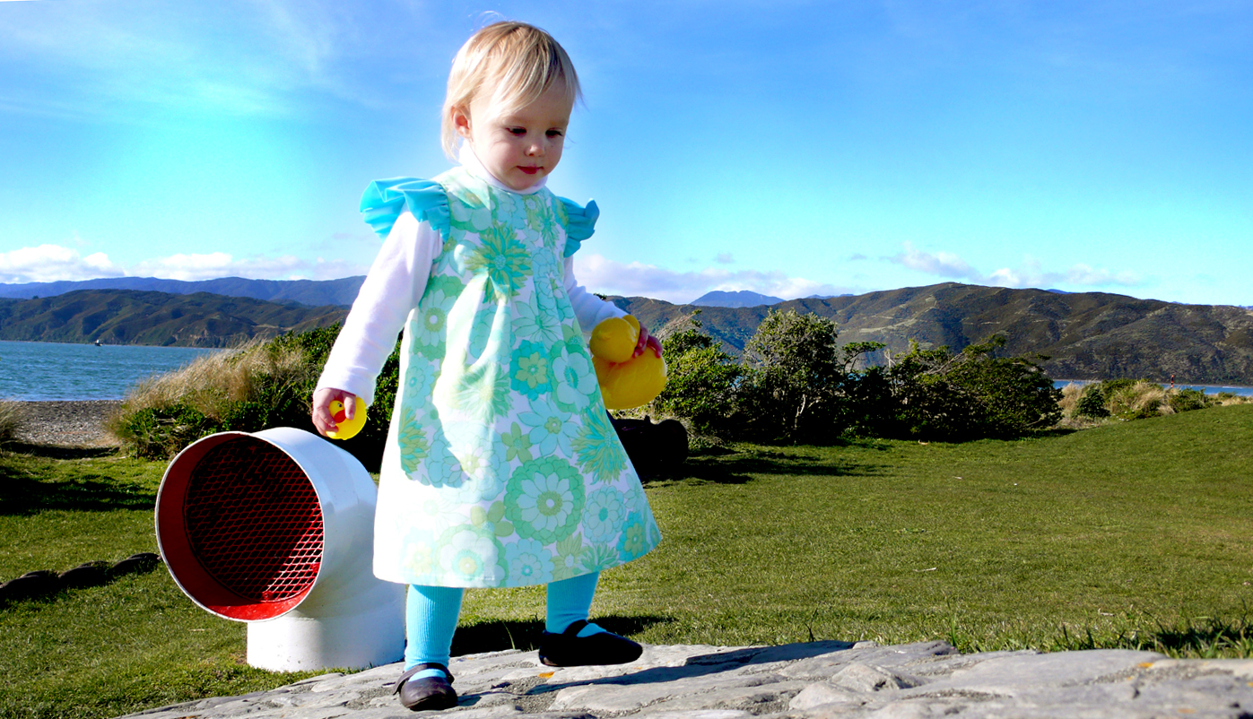 Pippi in a butterfly dress.