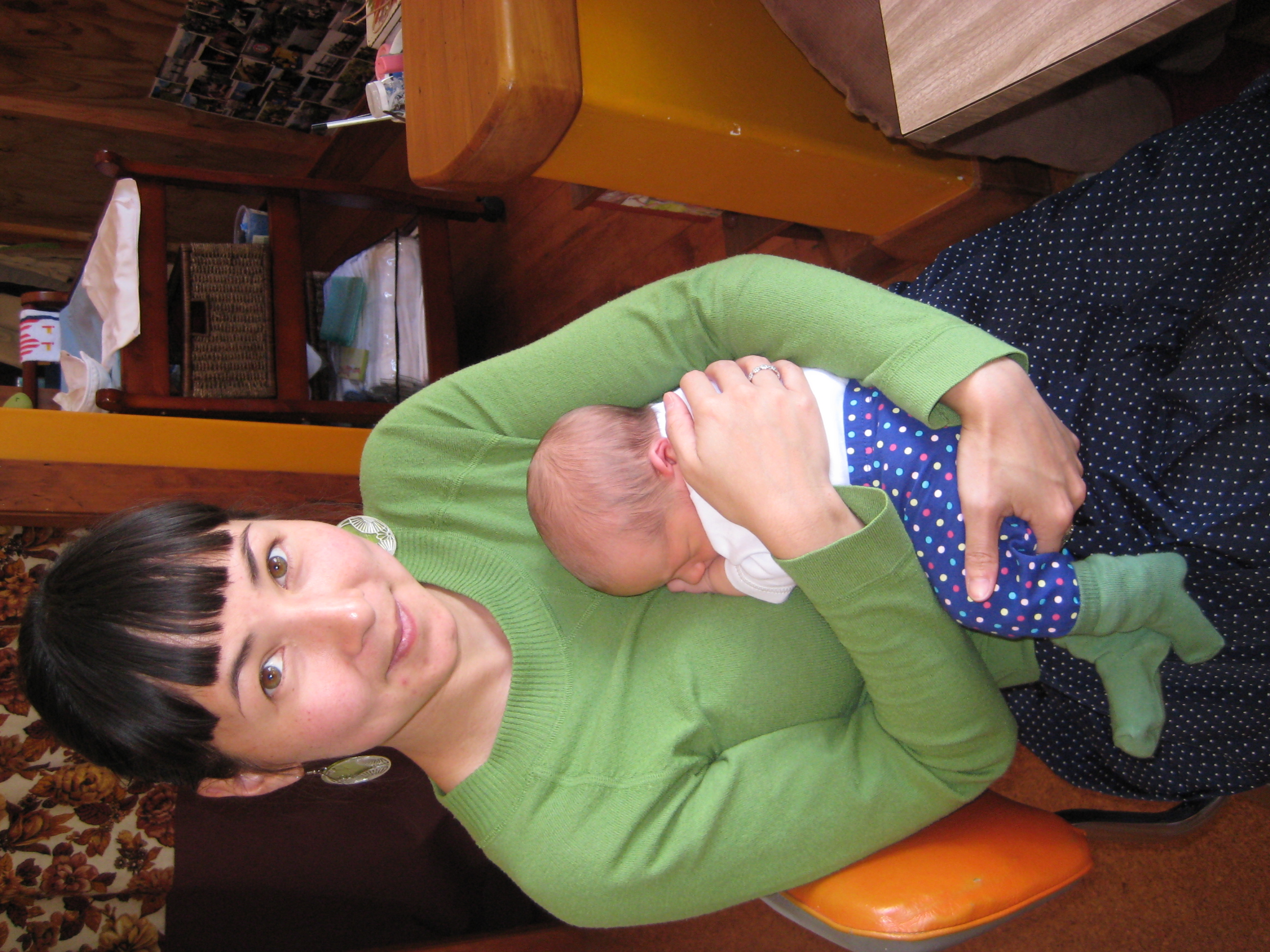 1 week old: Possibly Neko's earliest fashionable moment, accidentally matching his very stylish Aunty Gen. I loved those polka dot pants, probably meant for a girl, but so cute on a tiny guy too.