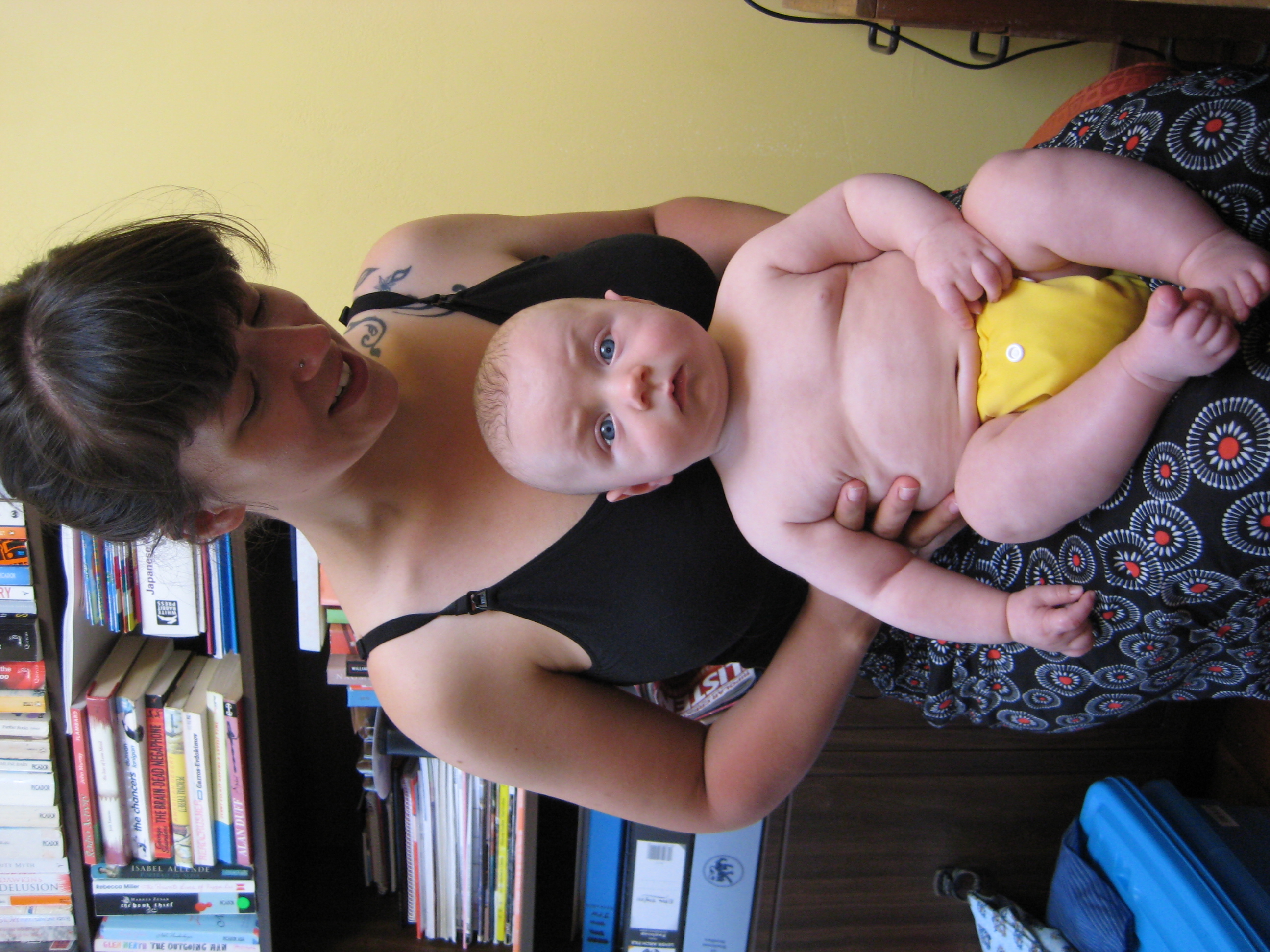 Since Neko was born in spring, it was quickly warm enough to not have to worry about clothes and at 3 months old he was a delicious big pudding who looked best in a colourful nappy and nothing else!