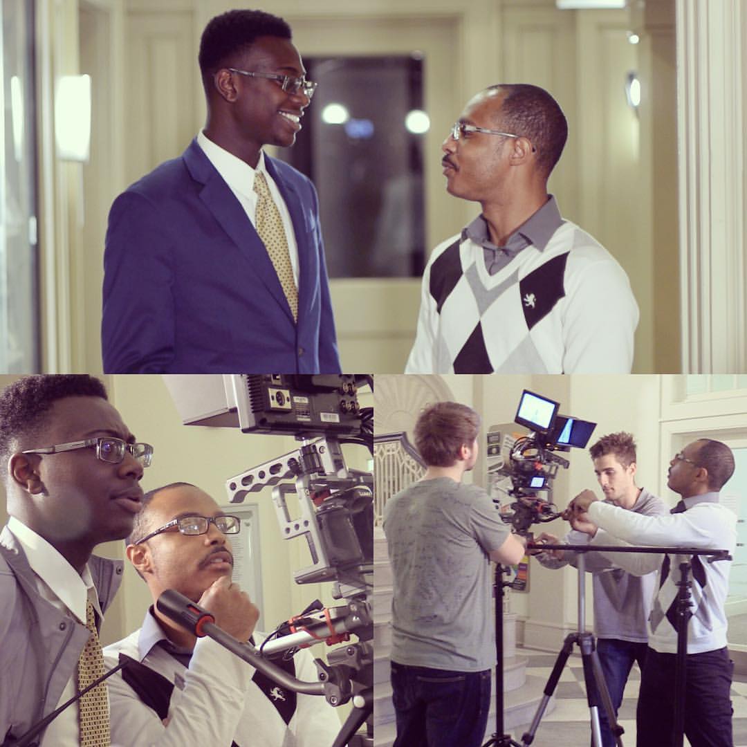 President of ID Production Studios Isaac F. Davis (Left) and Director of Short Film Initiative Hassaan Abdus-Saboor (Right) on the set of "Untied Promo Video" in Tucker Hall at the College of William and Mary.
