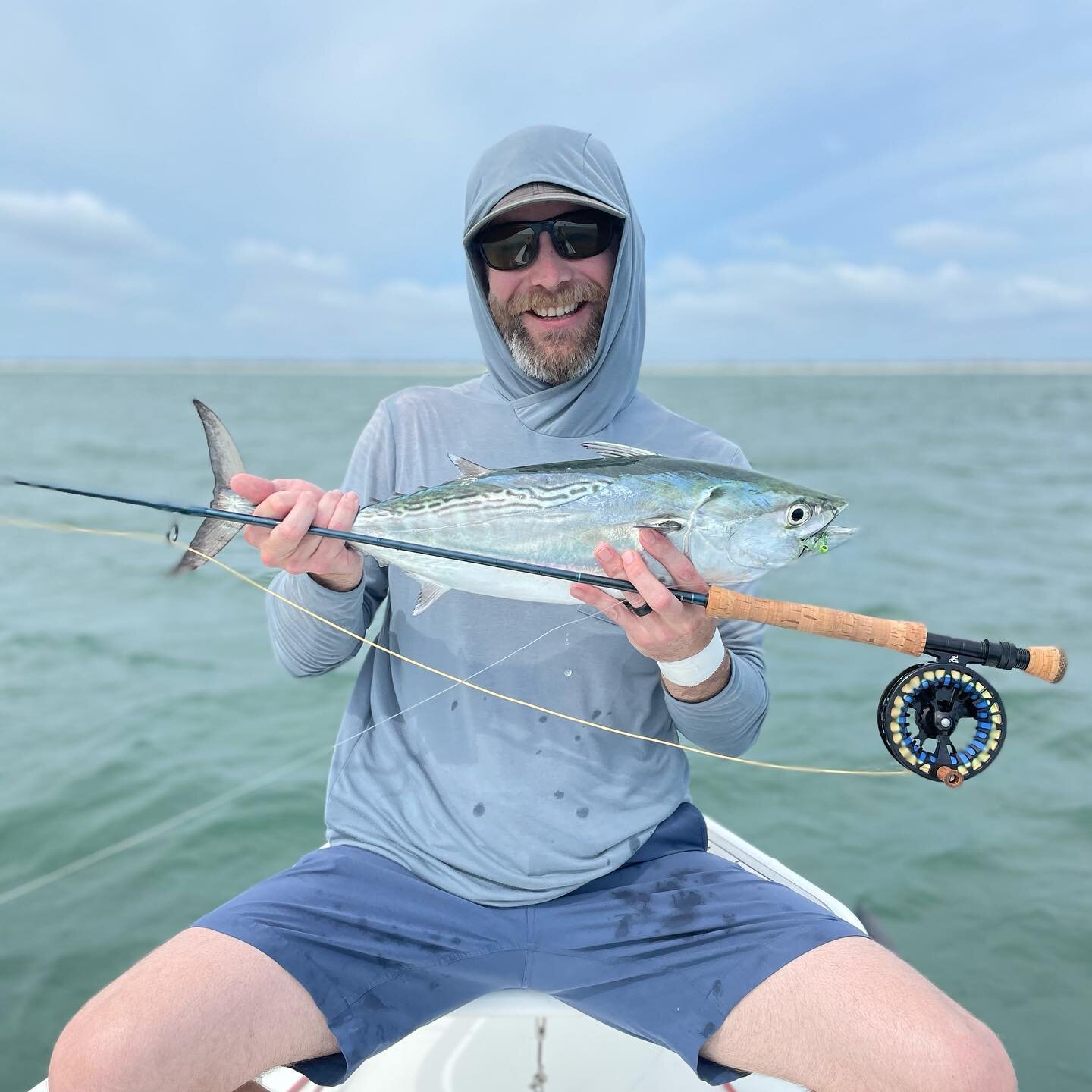 Nothing like a false albacore blasting off on fly. @troublewithego and Adam wore themselves out chasing these bad boys. First time salt water fly fishing for both of them and I don&rsquo;t think it will be there last. Awesome day gentleman!! #gofisho