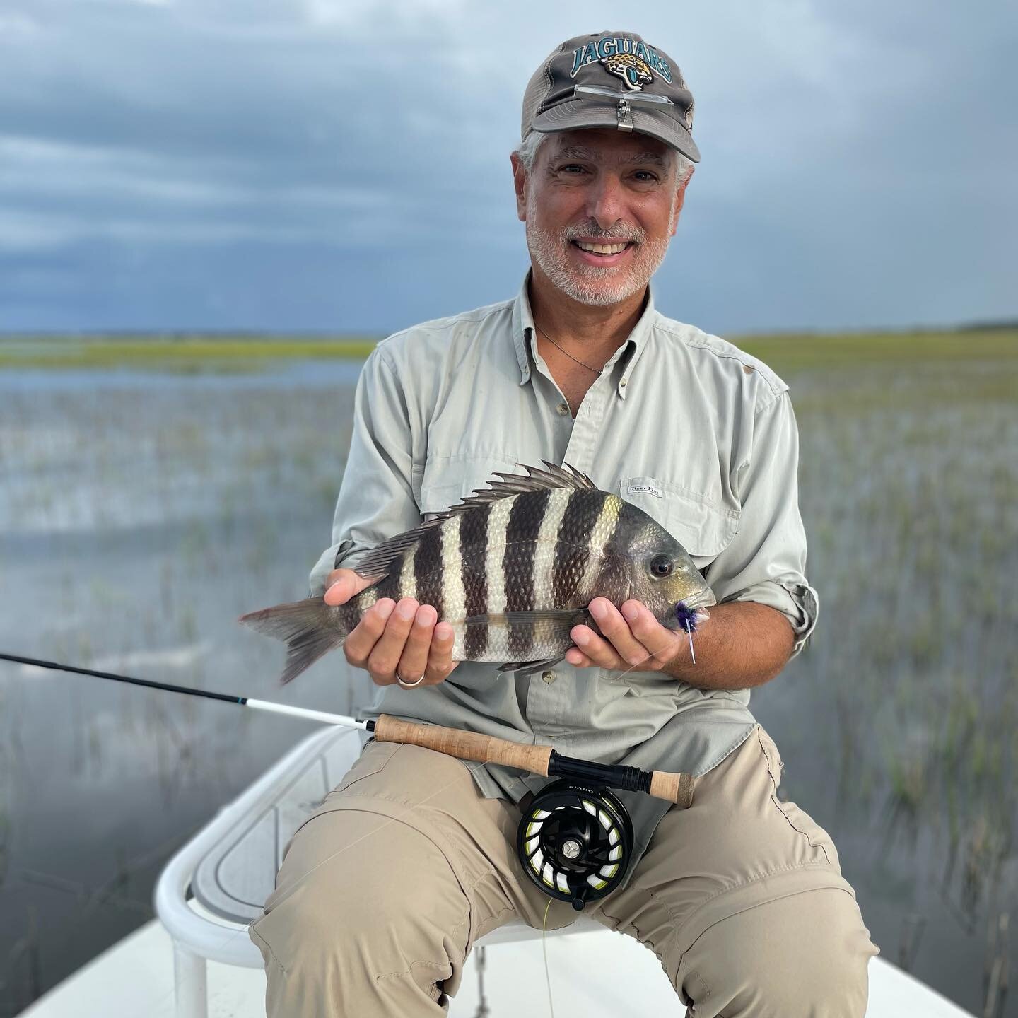 Dr. Joe with his first 🐑 on the fly!!! Congratulations and can&rsquo;t wait to get back out there with you!! #sheepsheadonfly #floodtide #staugustine #gofisholdcity