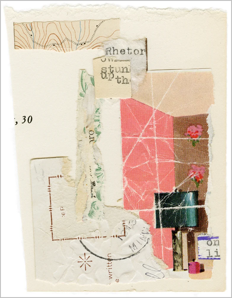 Sneak preview ... not mentioned elsewhere, this is an uncorrected scan of "onli" (working title), also a candidate for the Indifferent Garden series. In it, too, the embossing is visible. "onli" (or whatever its title ends up being) is a bridge piece between Indifferent Garden and the next series, Strange Maps. Again, all rights reserved by me, Kimberly McClintock.
