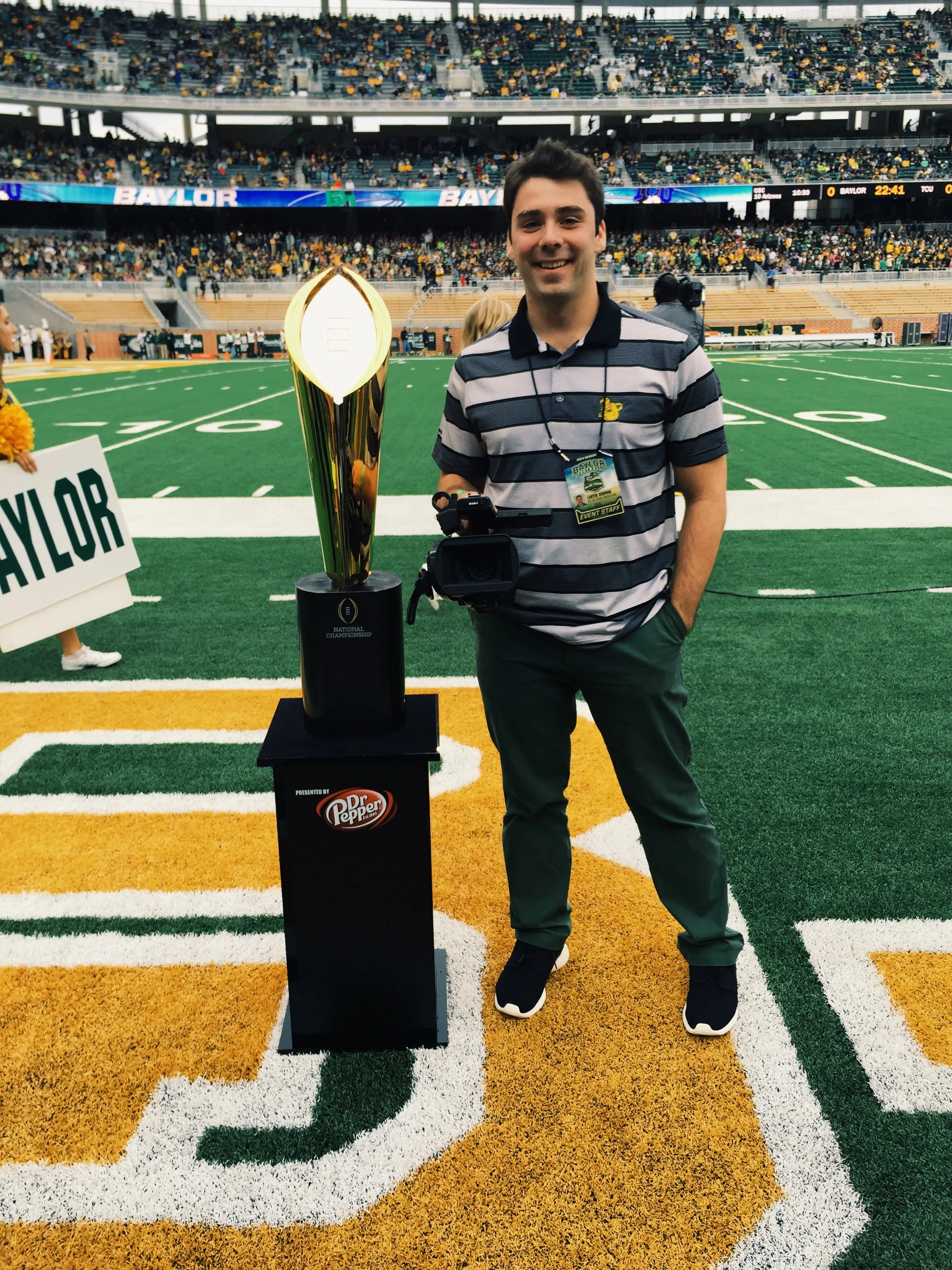 Carter with The College Football Playoff National Championship trophy. He thinks 2017 is the year Baylor will take home its first national title.