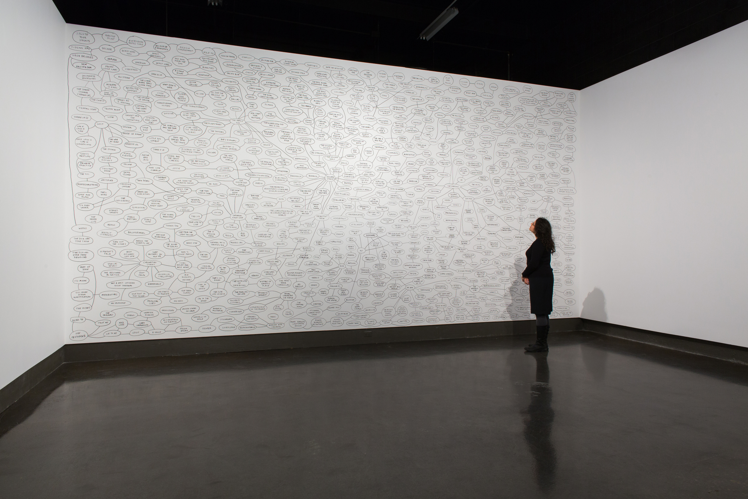 Wall drawing installation view at the University of Waterloo Art Gallery, curated by Ivan Jurakic. 12 x 24'. 