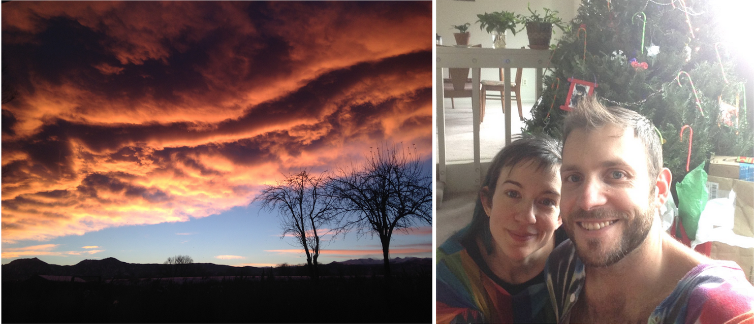 A Christmas sunset and our first ever Christmas tree at Happy House.