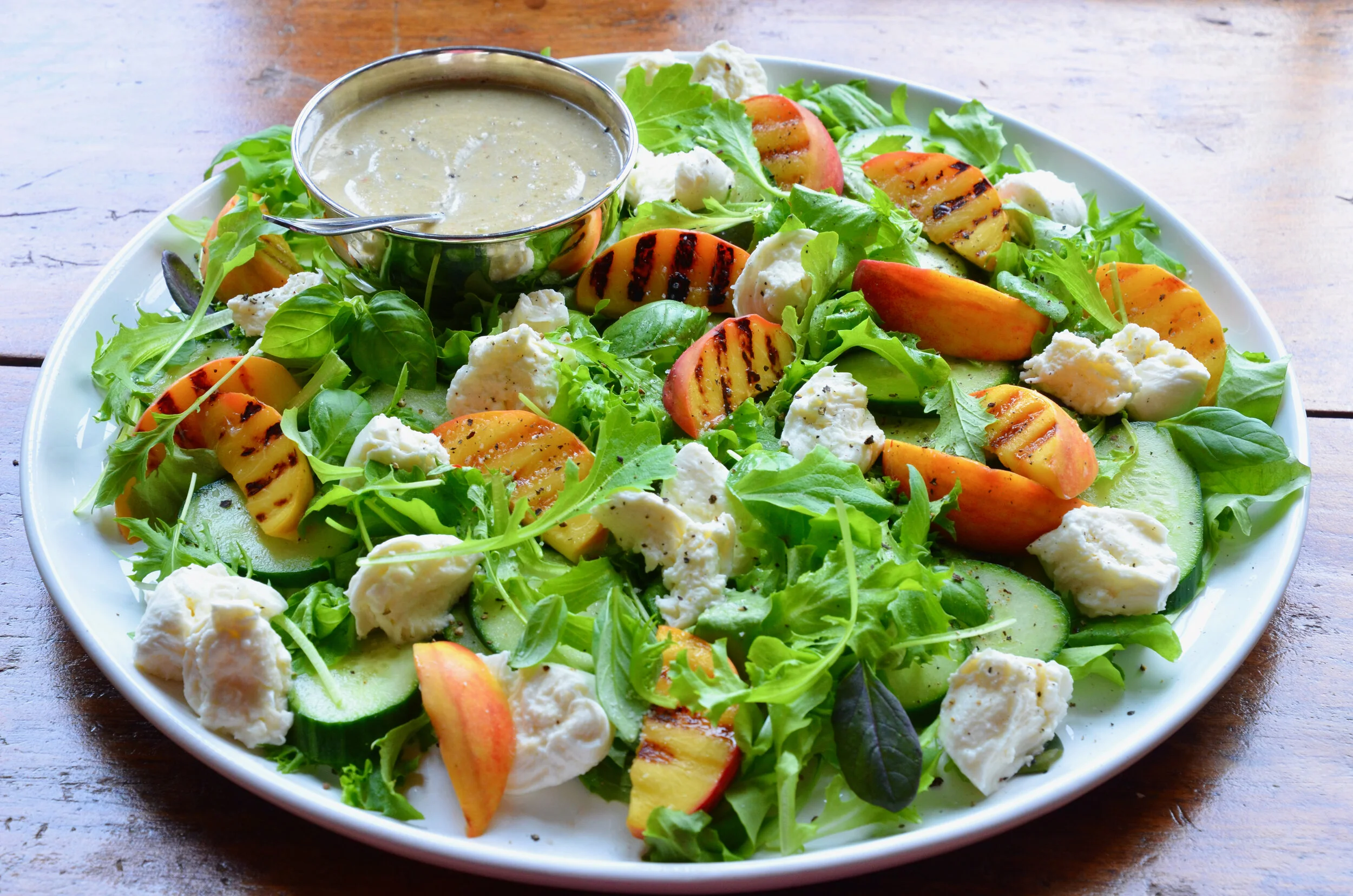 Grilled Peach & Mozzarella Salad with Green Curry Dressing Marc J. Sievers Grilled Peach & Mozzarella Salad with Green Curry Dressing Marc J. Sievers
