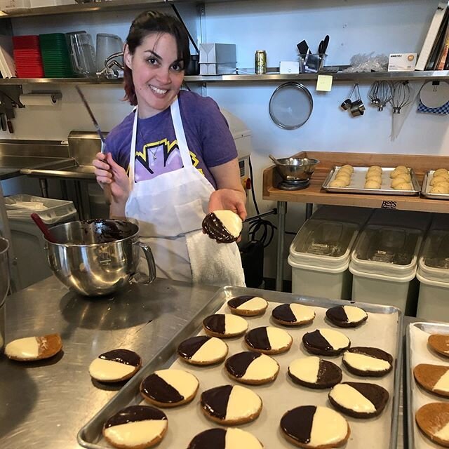 Sabrina baked up some tasty Black and White cookies for the food truck today! 
These will be available for $3.00 at @stoupbrewing today from 12-5pm. We will have a limited menu (no matzo ball soup or the Italian Chicken sandwich) and you can call ahe