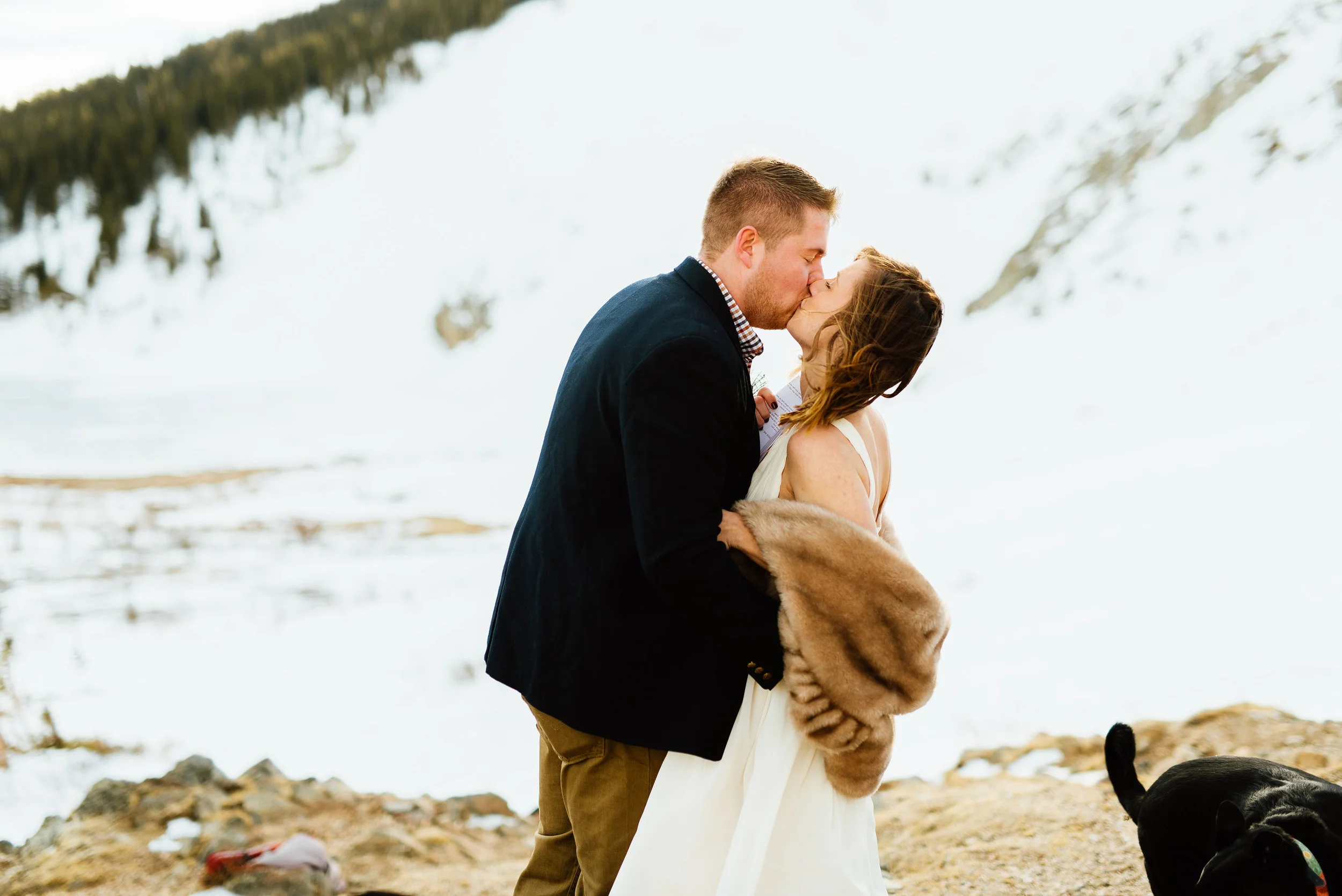 They said "I do"! Congratulations to Kelsie and Tyler on their wedding. They couldn't have had a more beautiful location than to hike up to their ceremony spot at Saint Mary's Glacier in the Rocky Mountains. | Mountain wedding photos by intimate elopement photographer, Maddie Mae.