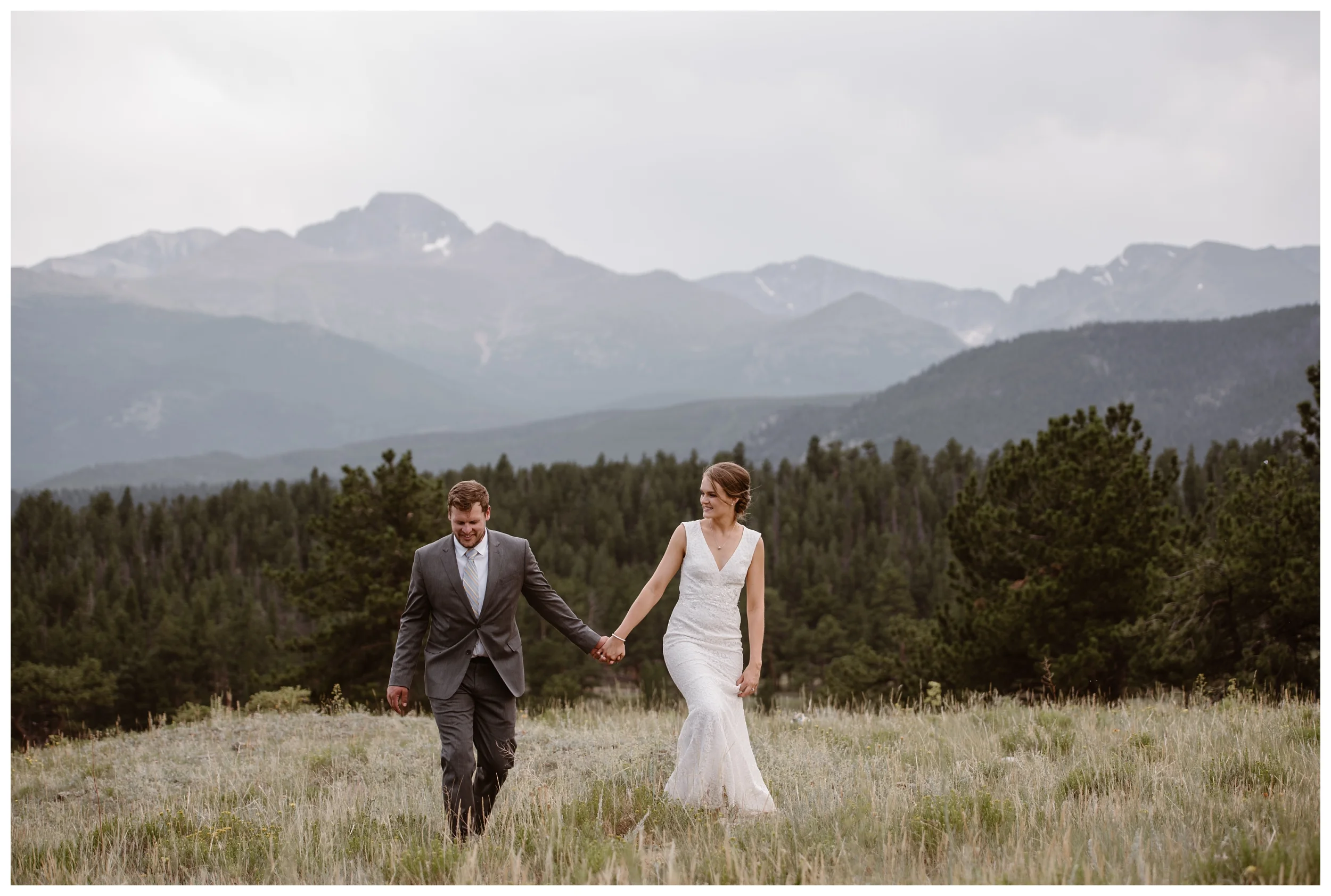 To elope in Rocky Mountain National Park outside Estes Park, Colorado, you must apply for a permit and choose from their list of designated sites, including 3M Curve, Bear Lake, and Sprague Lake. Photo by Maddie Mae, Adventure Instead Elopement Photographers.