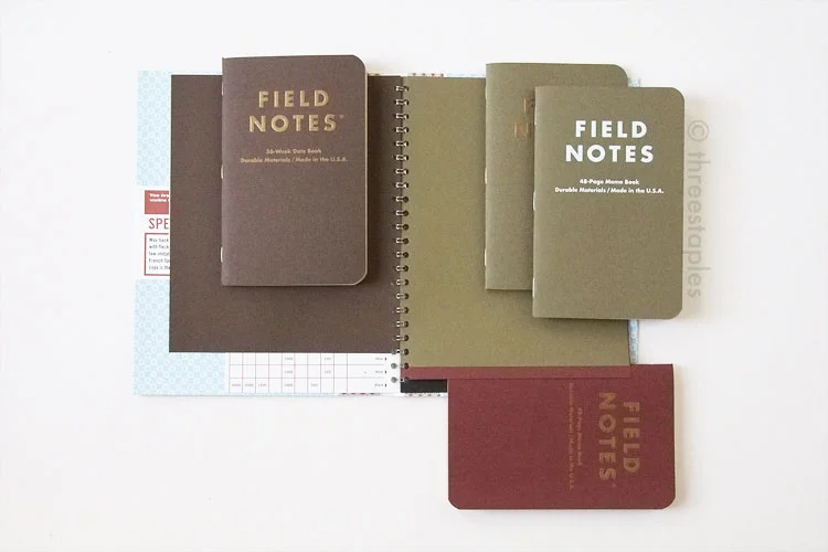 French Paper Speckletone samples + Ambition + Balsam Fir (far right with white text on cover)