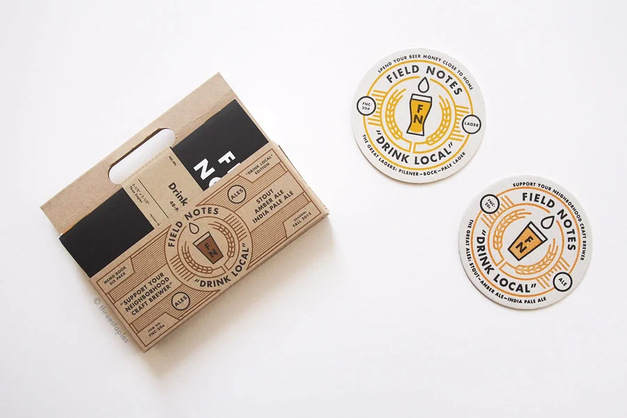 The 6-pack carrier was a subscribers-only extra that I tracked down much later because I was not subscribed at the time Drink Local was released. It features the same beer glass logos found on the coasters and on the back cover of the memo books.