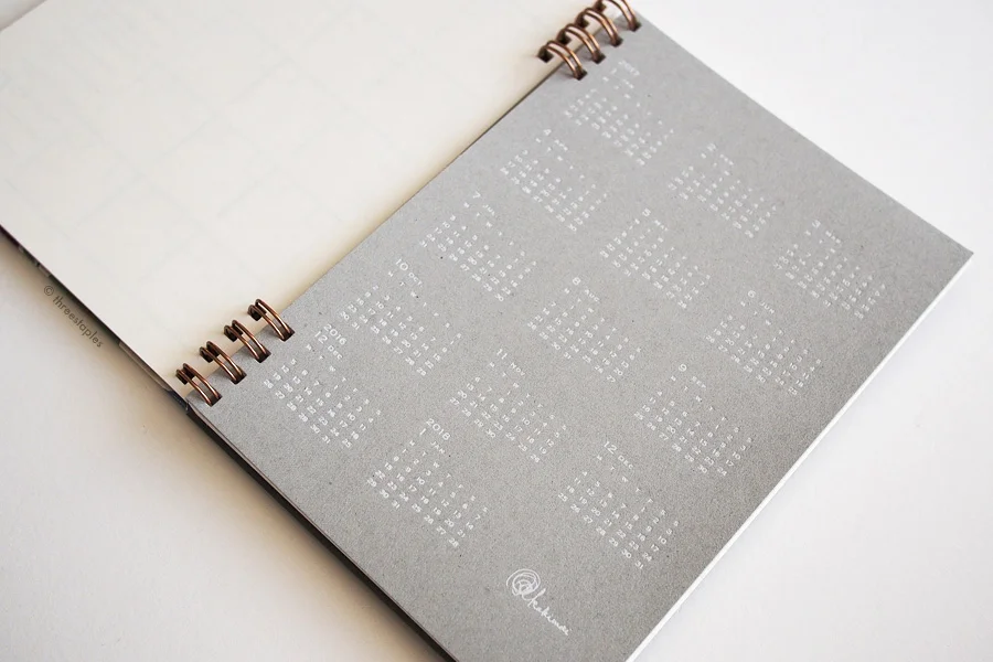 The shop guy seemed a bit puzzled by my placement of this calendar in middle of the notebook. Hey, that’s what I wanted! I wanted it after the monthly-view pages but before the “main” section of graph grid pages, and I didn’t want it next to the brown pouch in the front. My reasons were totally valid. :)