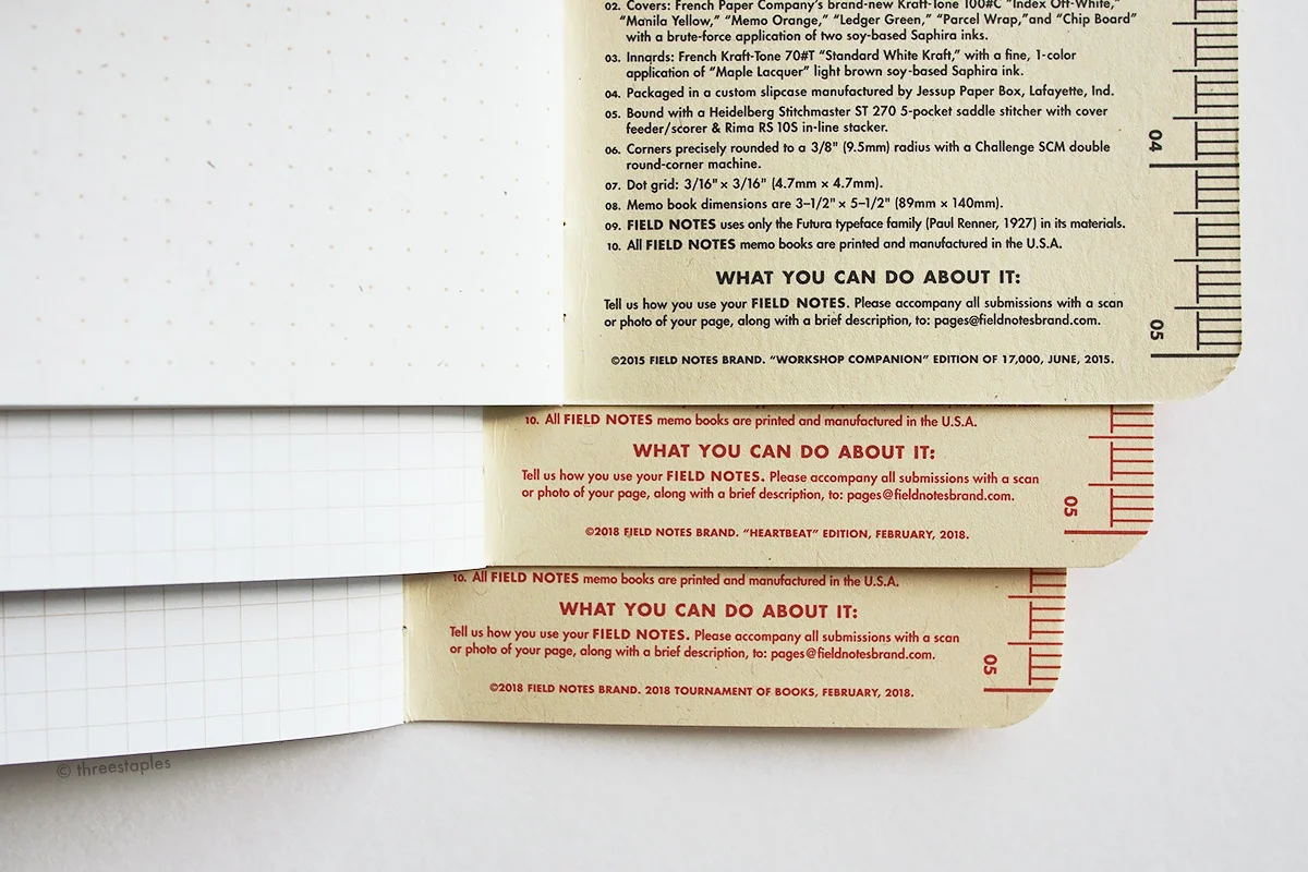 Inside back cover (from top): Workshop Companion with what appears to be black ink, Heartbeat, 2018 Tournament of Books.