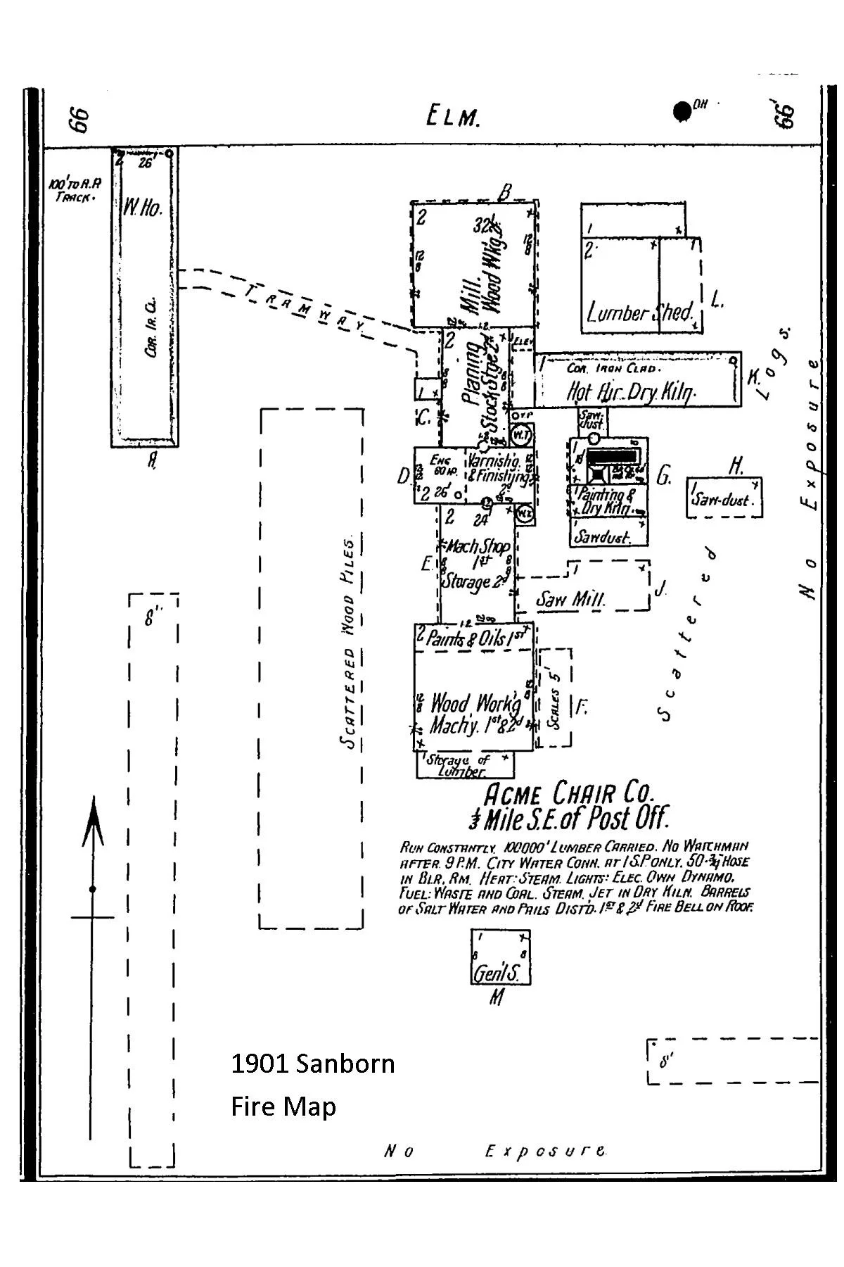 The layout of the Acme Chair Company as shown in the Sanborn fire map