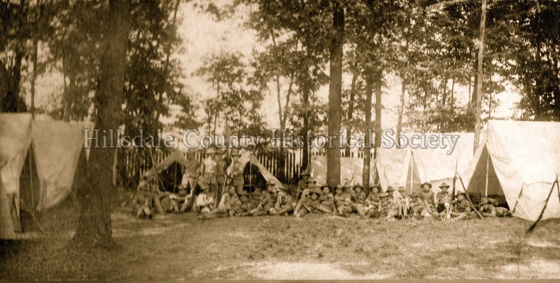 Michigan skirmishers in camp at baw beese lake - 1905