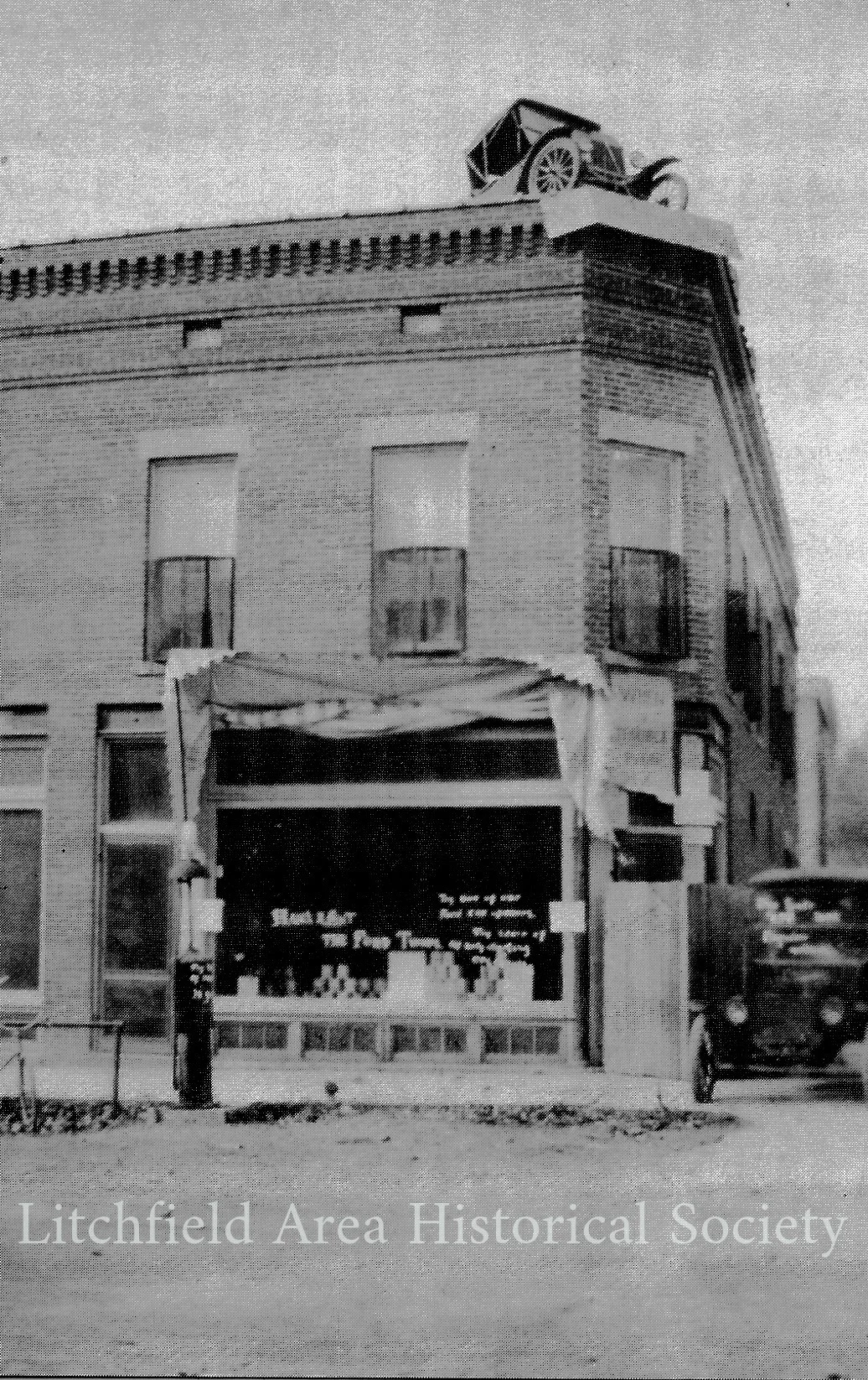 According to Chuck Lindsley, two of the rapscallions who put the car on top of the building were his dad, Merritt Lindsley, and Merrill Swope. The Lindsleys reportedly came to Hillsdale County in 1850.